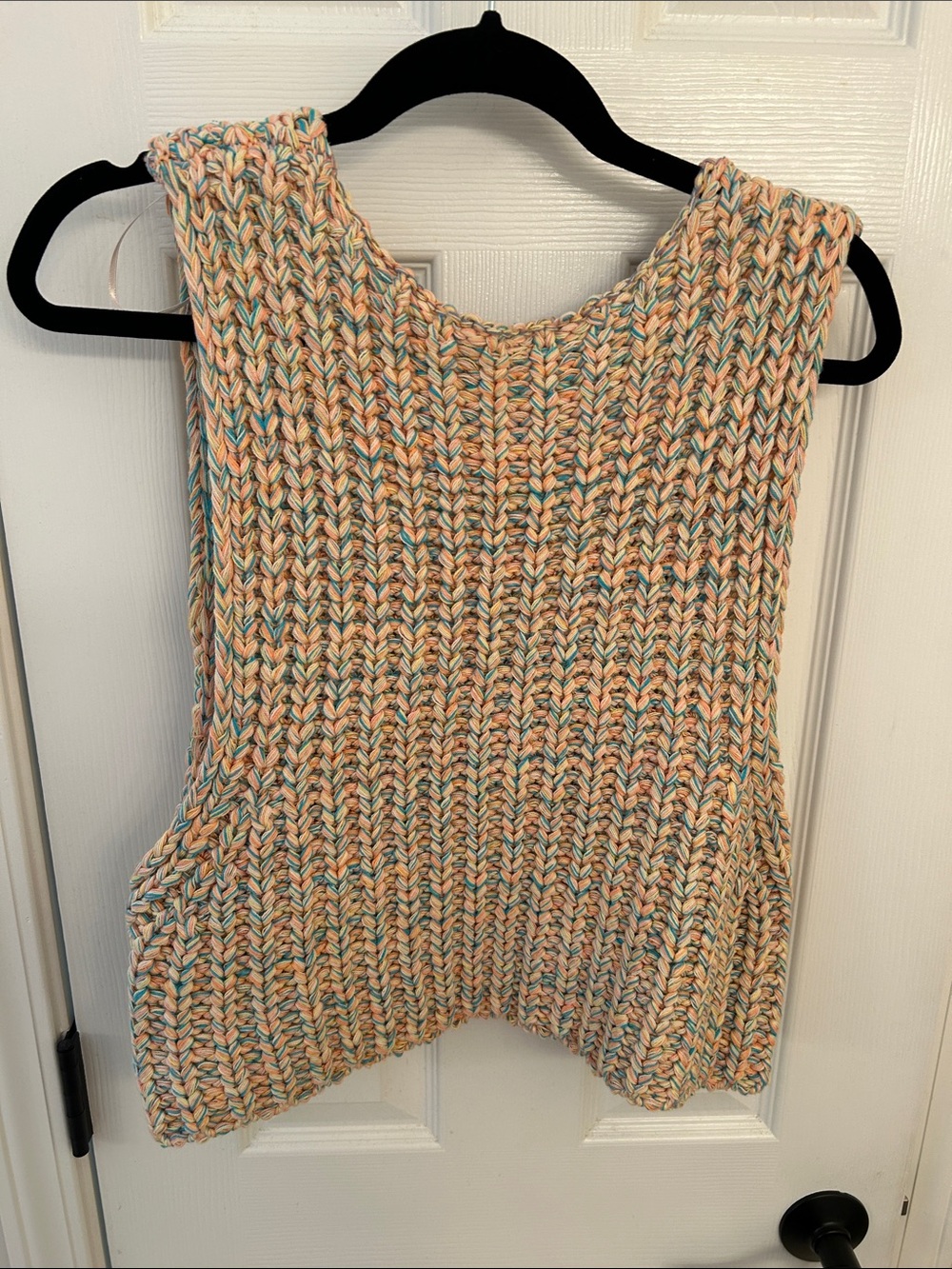 Free People Multicolor Chunky Knit Tank - Cream, Peach & Blue